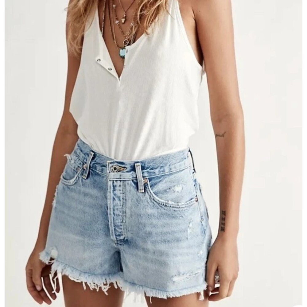 Agolde Shorts Womens 30 Parker Cutoff Distressed Denim  in Swapmeet Light Wash